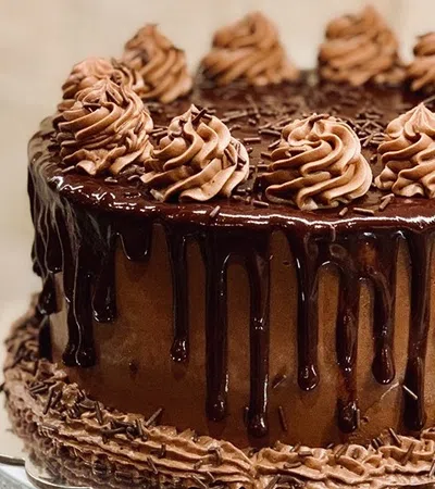 a chocolate cake with chocolate frosting