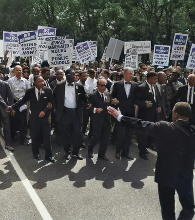 a person holding a sign in front of a group of people