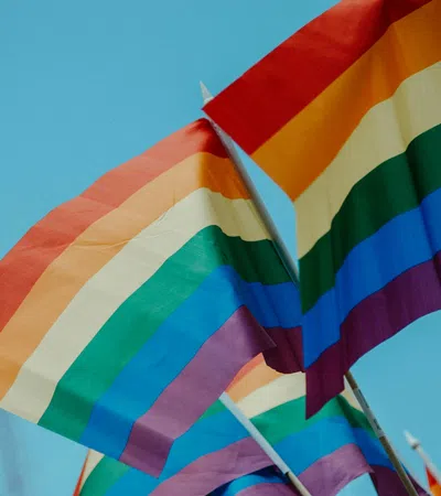 a rainbow colored flag