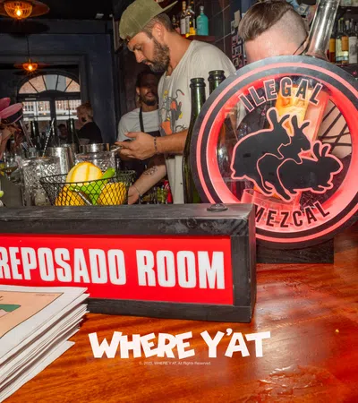 a person standing behind a bar