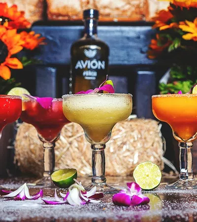 a group of drinks on a table