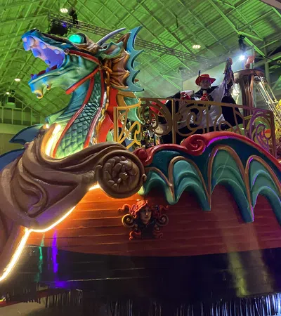a colorful ride with people on it