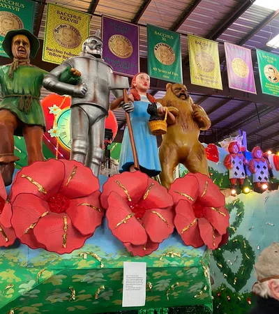 a group of people on a float