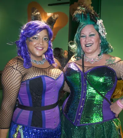 two women wearing clothing