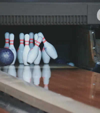 a bowling alley with bowling pins