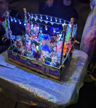 a colorful display of a building