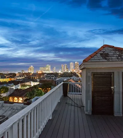 a deck overlooking a city