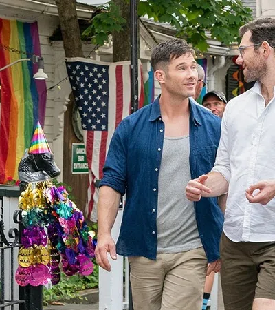 Luke Macfarlane et al. shaking hands
