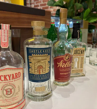 a group of bottles on a table