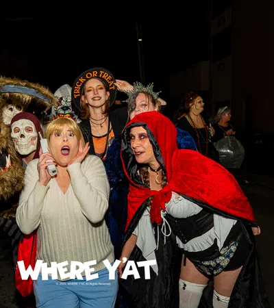 Celebrating Halloween on Frenchmen st and the Frenchmen St Art Bazaar with assorted costume, creative costumes and creative designs on Friday, October 32, 2025. #halloweebonfrenchmen #frenchmenhalloween #whereyatnola #happyhalloween 