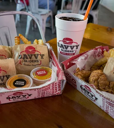 a table with food and drink on it