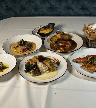 a table full of plates of food