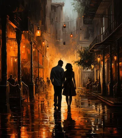 a man and woman walking down a wet street