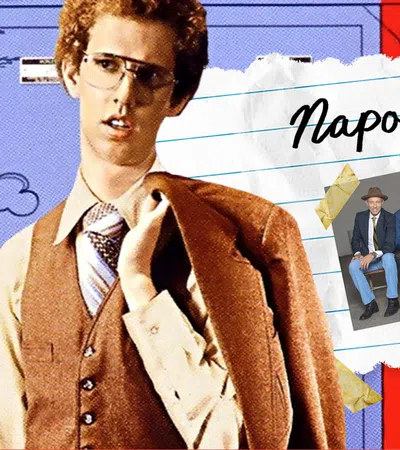 Napoleon Dynamite movie promotional image featuring main character and cast conversation details