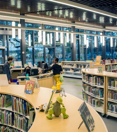 people working in a library