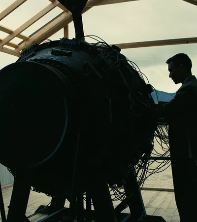 a person standing next to a large tire