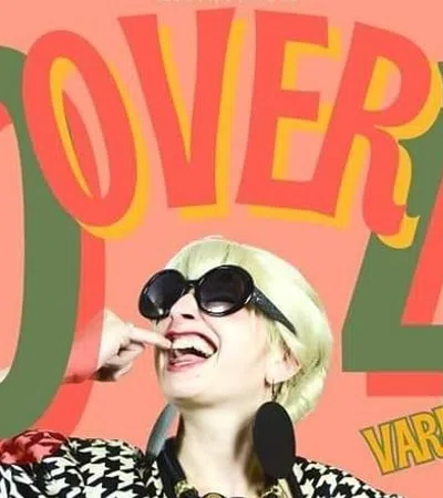a poster with a dog wearing sunglasses