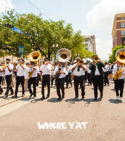 a group of people in clothing marching