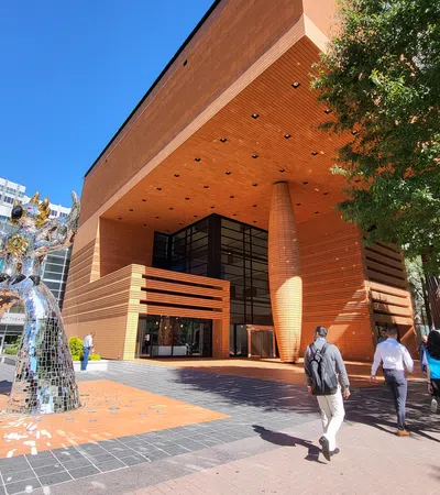 people walking outside a building