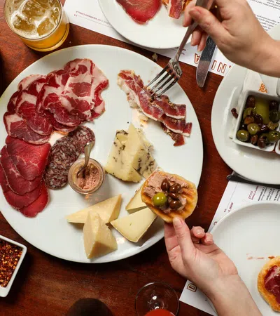 a table with plates of food