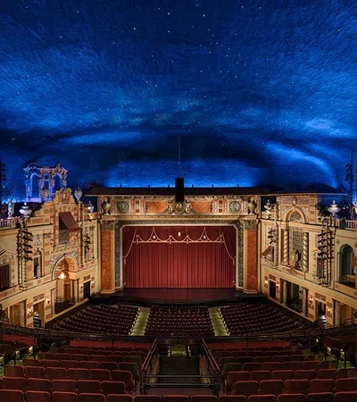 a large building with a stage in front of it