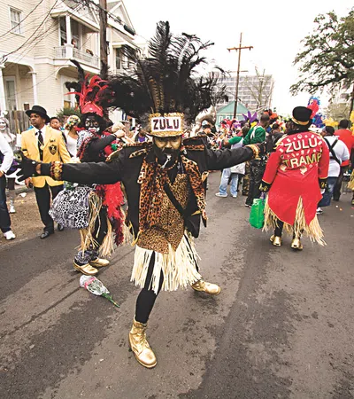 a person in a garment dancing in a parade