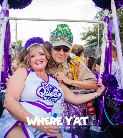 The Krewe of O.A.K.’s Midsummer Mardi Gras parade though Oak Street which is headquartered at the legendary Maple Leaf Bar (8316 Oak St.). The “conspiracy of fun,” as Krewe of Oak's Queen Julie Lodato and King Louie Louie parade on Saturday, August 23, 2025. #kreweofoak #kreweofoak2025 #whereyatnola2025
