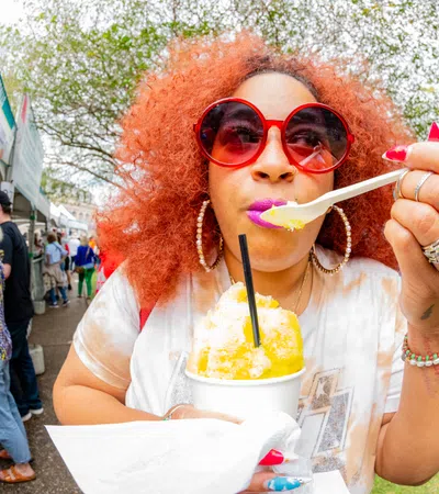 a person eating a dessert