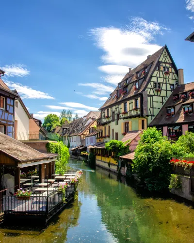 a canal between buildings