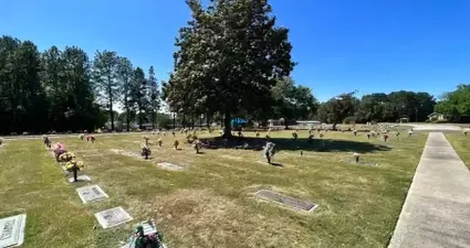 a cemetery with many people