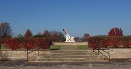 a statue on a staircase