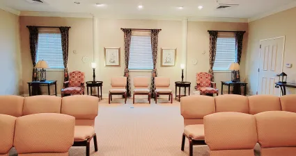 a large living room with a large window
