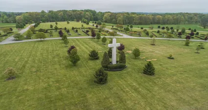 a cemetery with a cross