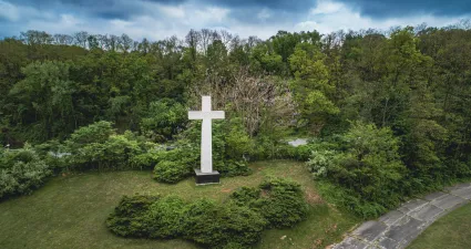 a cross in a garden
