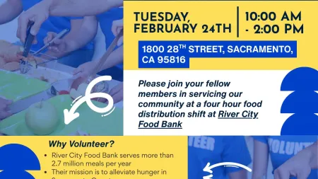 Community volunteers distributing food at River City Food Bank during SVALA Connection Event in Sacramento.