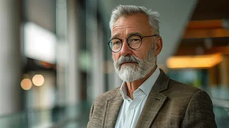 a man with a beard and glasses