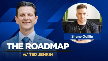 Ted Jenkin and Shane Quillin featured in The Roadmap podcast promotional graphic with blue background.