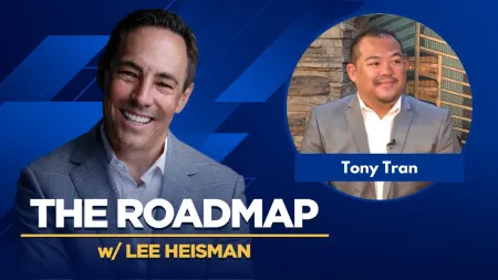 Host Lee Heisman and guest Tony Tran featured on The Roadmap show with blue geometric background.