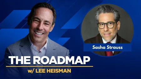 The Roadmap podcast with host Lee Heisman and guest Sasha Strauss on a blue geometric background
