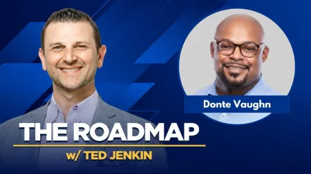 Portraits of Ted Jenkin and Donte Vaughn on a blue background with the title The Roadmap podcast text.