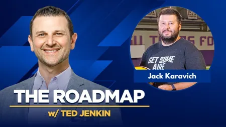 Podcast cover image featuring host Ted Jenkin and guest Jack Karavich with blue background and title The Roadmap.