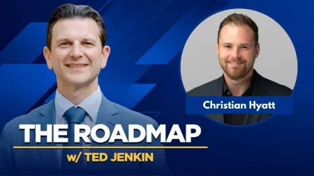 Portraits of Ted Jenkin and Christian Hyatt on a blue background with text The Roadmap podcast title.