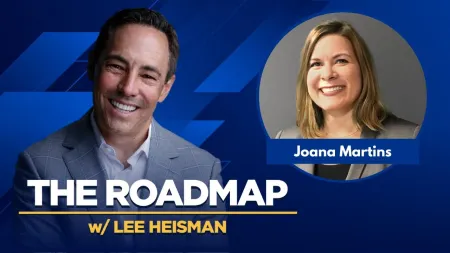 Podcast cover image featuring host Lee Heisman and guest Joana Martins on a blue background.