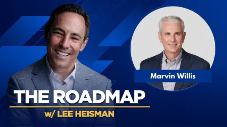 The Roadmap podcast with hosts Lee Heisman and guest Marvin Willis on a blue geometric background.