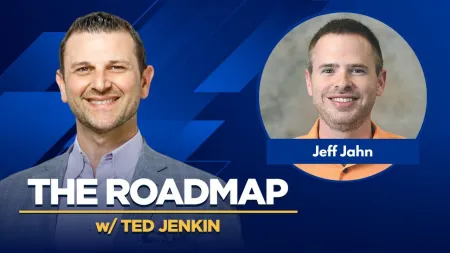 Two men smiling on blue background with text The Roadmap w Ted Jenkin and Jeff Jahn
