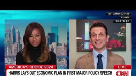 CNN news segment on Harris's economic plan with Ted Jenkin, CEO of Oxygen Financial, discussing policy speech live.