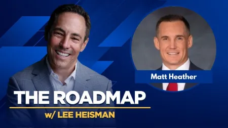 Podcast banner for The Roadmap with Lee Heisman featuring guest Matt Heather on a blue geometric background.