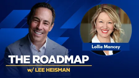 The Roadmap podcast banner featuring host Lee Heisman and guest Lollie Mancey on a blue background.