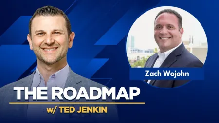 Podcast cover featuring Ted Jenkin and guest Zach Wojohn with blue graphic background and bold text.