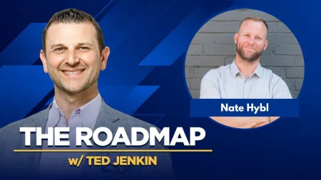 Ted Jenkin and Nate Hybl featured in The Roadmap podcast graphic with blue geometric background.